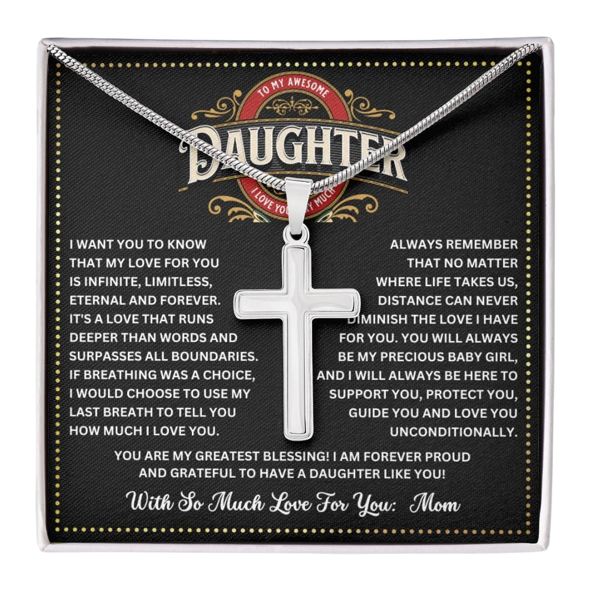 JGF Jewelry Gifts for Family Graduation Gift Inspirational Silver Cross Necklace for My Daughter From Mom