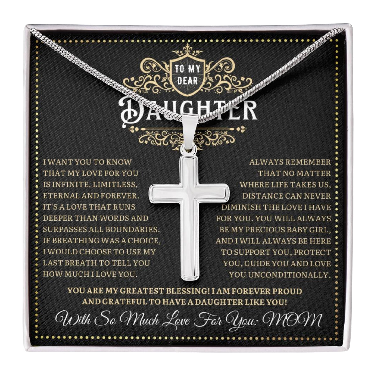 JGF Jewelry Gifts for Family Message of Love Daughter's Cross Necklace With Love From Mom