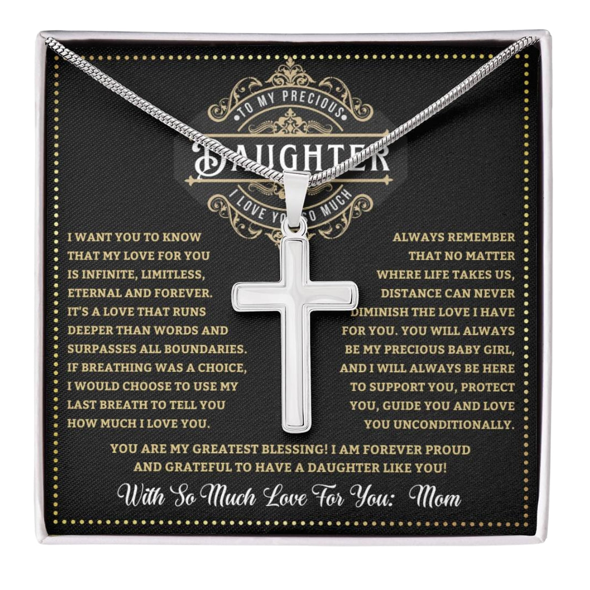 JGF Jewelry Gifts for Family Stainless Steel Inspiration Daughter's Cross Necklace Strength in Faith