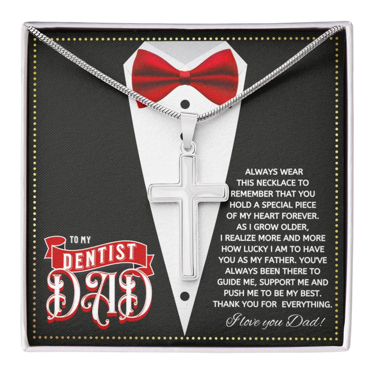 JGF Jewelry Gifts for Family Cross Necklace For Men Silver To My Dentist Dad