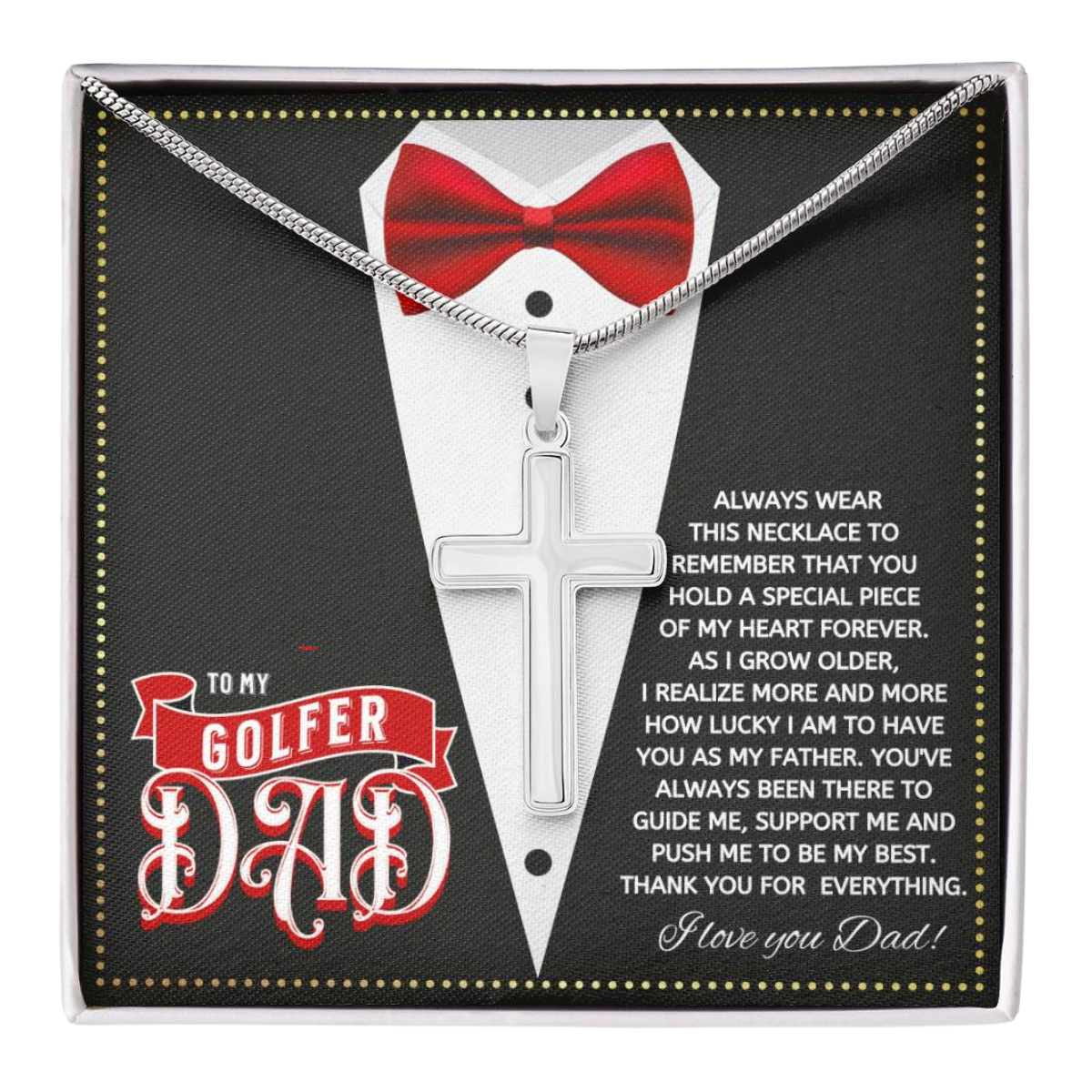 JGF Jewelry Gifts for Family Cross Necklace For Men Silver To My Golfer Dad Golfing