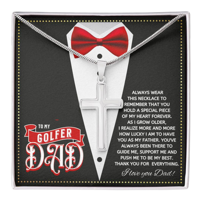 JGF Jewelry Gifts for Family Cross Necklace For Men Silver To My Golfer Dad Golfing