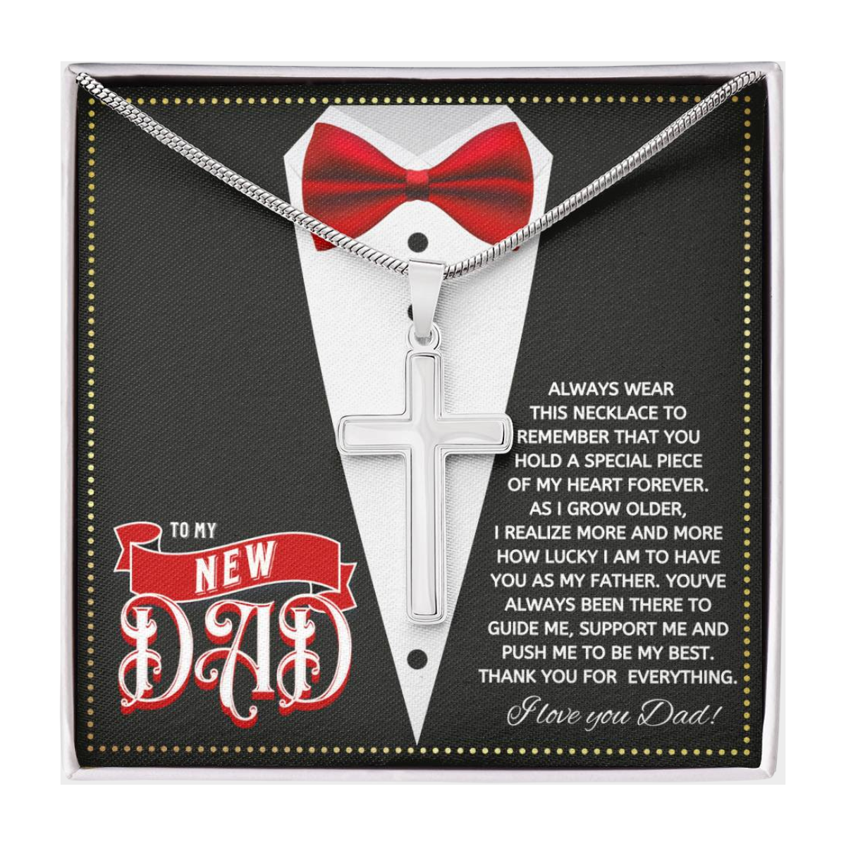 JGF Jewelry Gifts for Family Cross Necklace For Men Silver To My New Step Bonus Dad