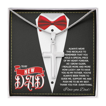 JGF Jewelry Gifts for Family Cross Necklace For Men Silver To My New Step Bonus Dad