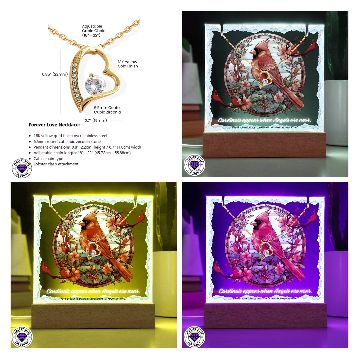 JGF Jewelry Gifts for Family When Cardinal Appear Angels Are Near Heart Necklace