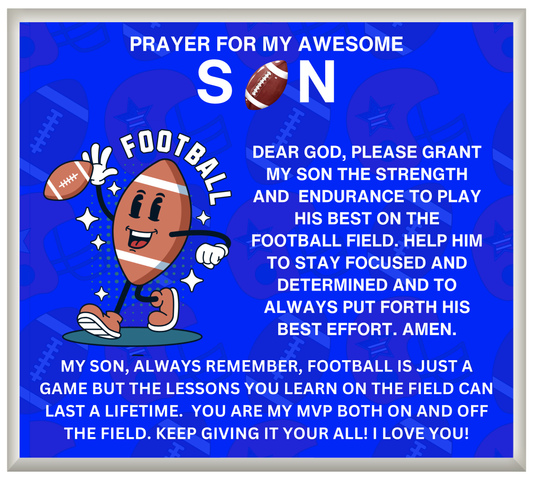 JGF Jewelry Gifts For Family Acrylic Sign Plaque Decor Football Prayer For My Son with Silver Cross Necklace For Kids Boys