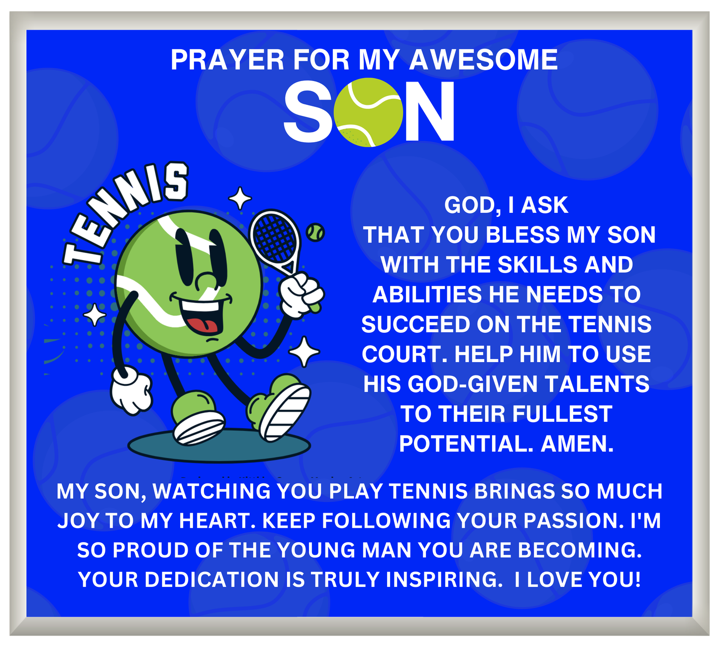JGF Jewelry Gifts For Family Acrylic Sign Plaque Decor Tennis Prayer For My Son with Silver Cross Necklace For Kids Boys