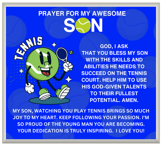 JGF Jewelry Gifts For Family Acrylic Sign Plaque Decor Tennis Prayer For My Son with Silver Cross Necklace For Kids Boys