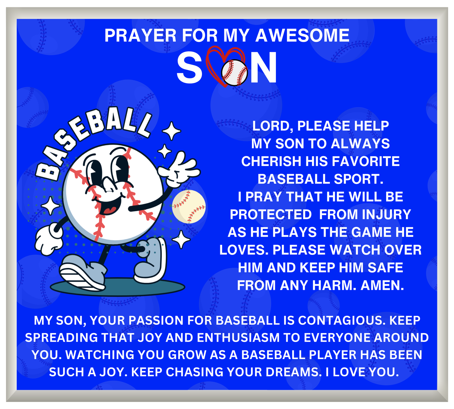 JGF Jewelry Gifts For Family Acrylic Sign Plaque Decor Baseball Prayer For My Son with Silver Cross Necklace For Kids Boys