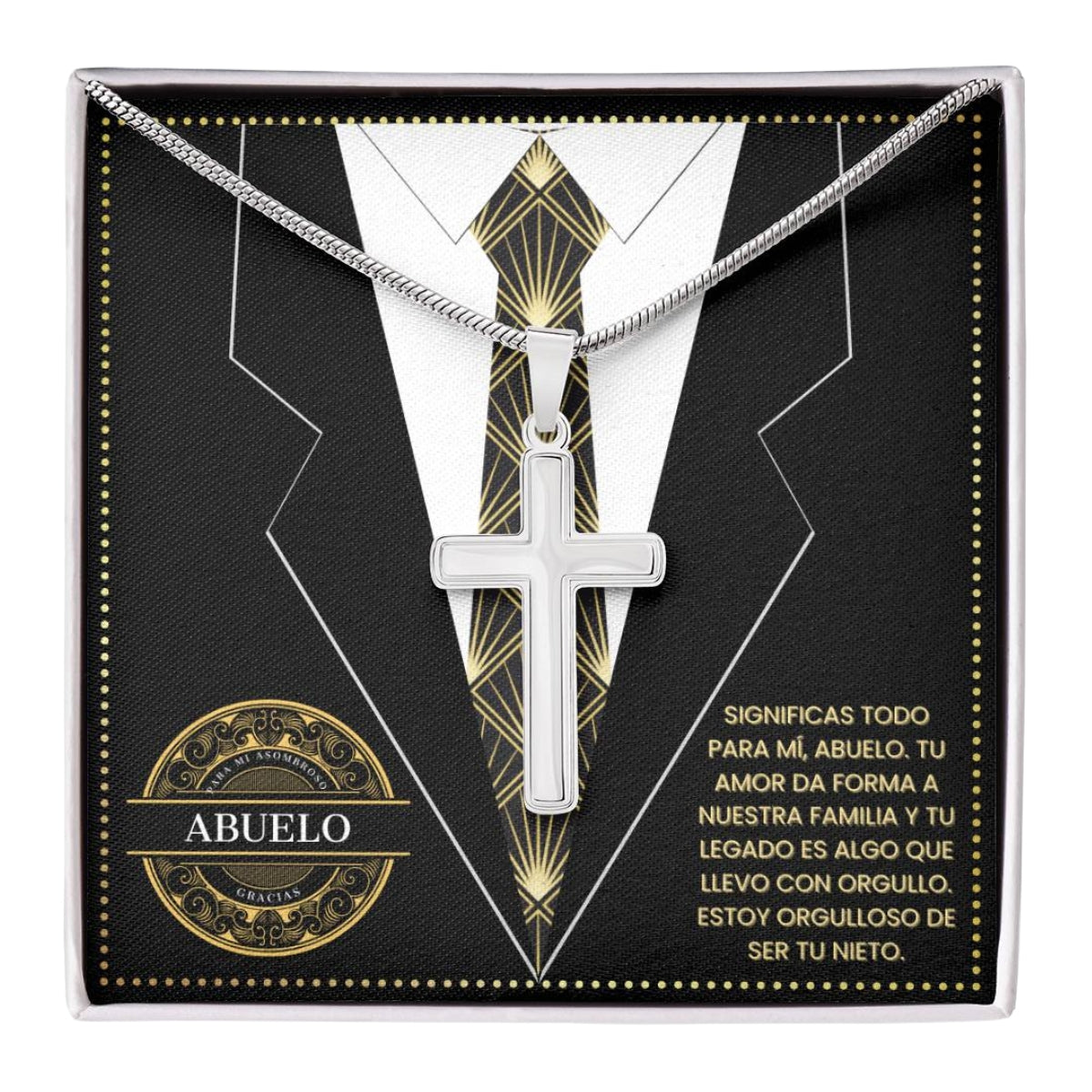 SpanishGrandPa12 JGF Jewelry Gifts for Family Regalo Para Abuelo Cross Necklace for Grandpa Fathers Day Card Spanish