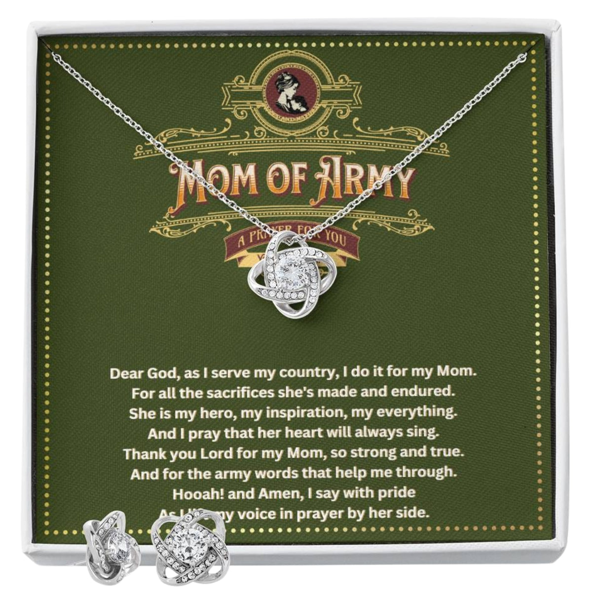 JGF Jewelry Gifts for Family Military Gifts For Proud Army Bonus Moms Necklace and Earring Jewelry Set For Women
