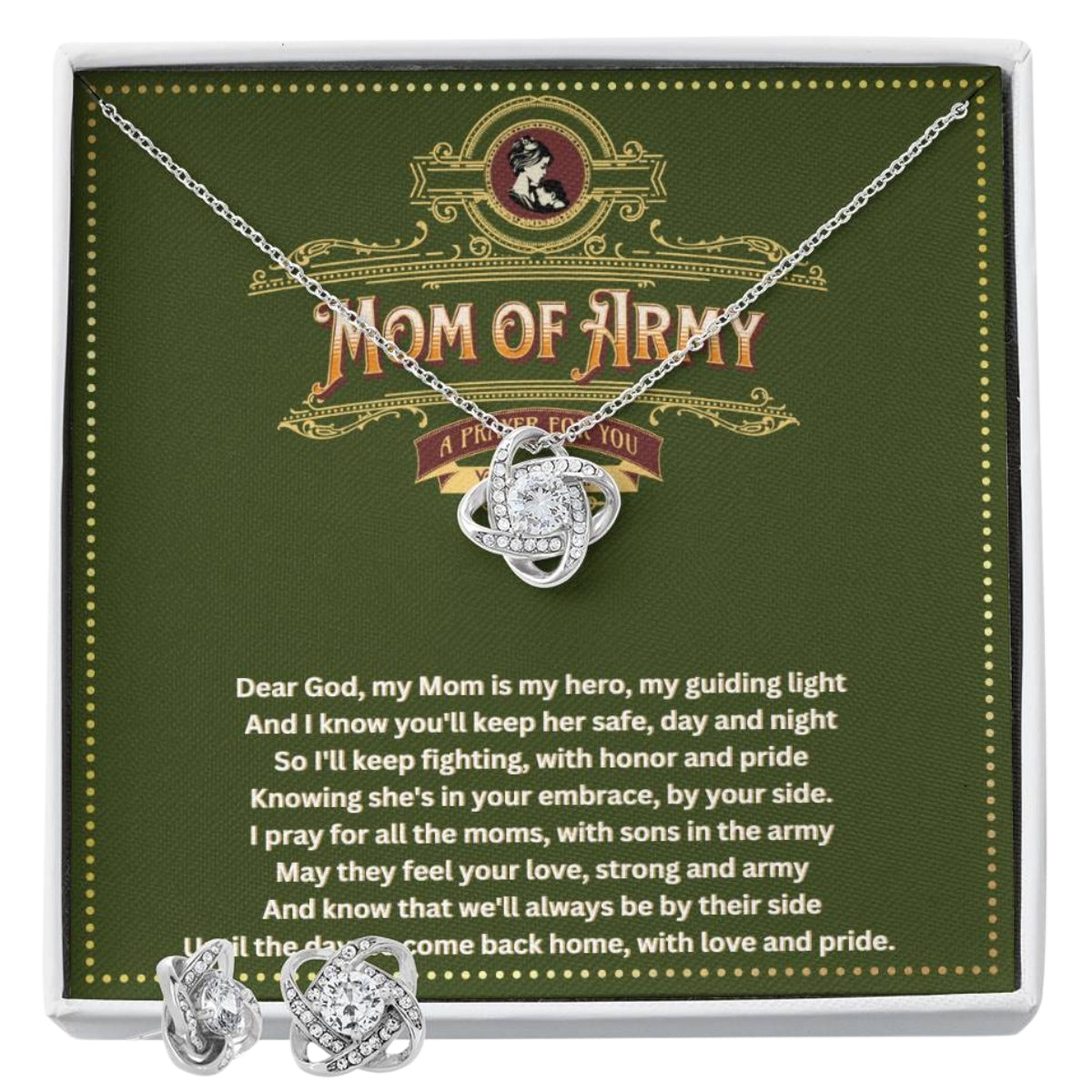 JGF Jewelry Gifts for Family Army National Guard Mom Necklace Cubic Zirconia Earrings And Necklace Jewelry Set
