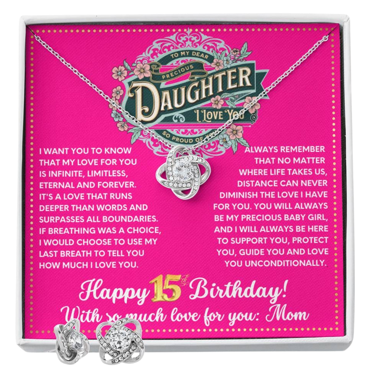 JGF Jewelry Gifts for Family To My Daughter Necklace 15th Birthday Card Gifts For Girls From Mom
