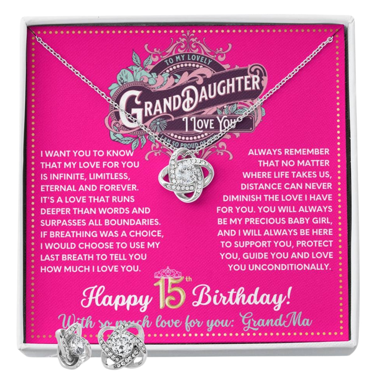 JGF Jewelry Gifts for Family Happy 15th Birthday Card Gifts For Teen Girls Granddaughter Necklace From Grandma