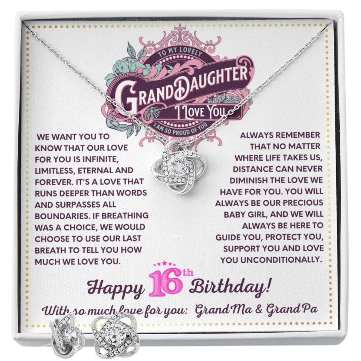 JGF Jewelry Gifts for Family Granddaughter Necklace From Grandpa And Grandma Happy 16th Birthday Card Gift 16 Year Old Teen Girl