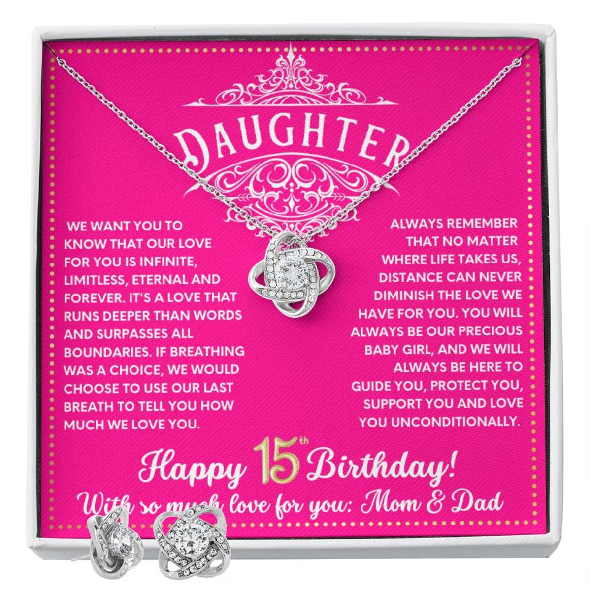 JGF Jewelry Gifts for Family 15 Year Old Happy 15th Birthday Card To My Daughter Necklace From Mom And Dad