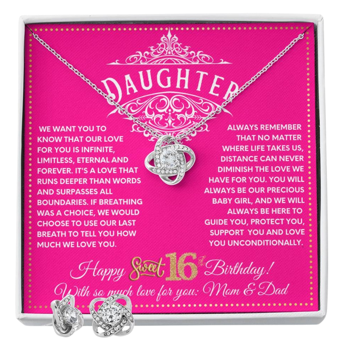 JGF Jewelry Gifts for Family 16 Year Old Happy 16th Birthday Card To My Daughter Necklace From Mom And Dad