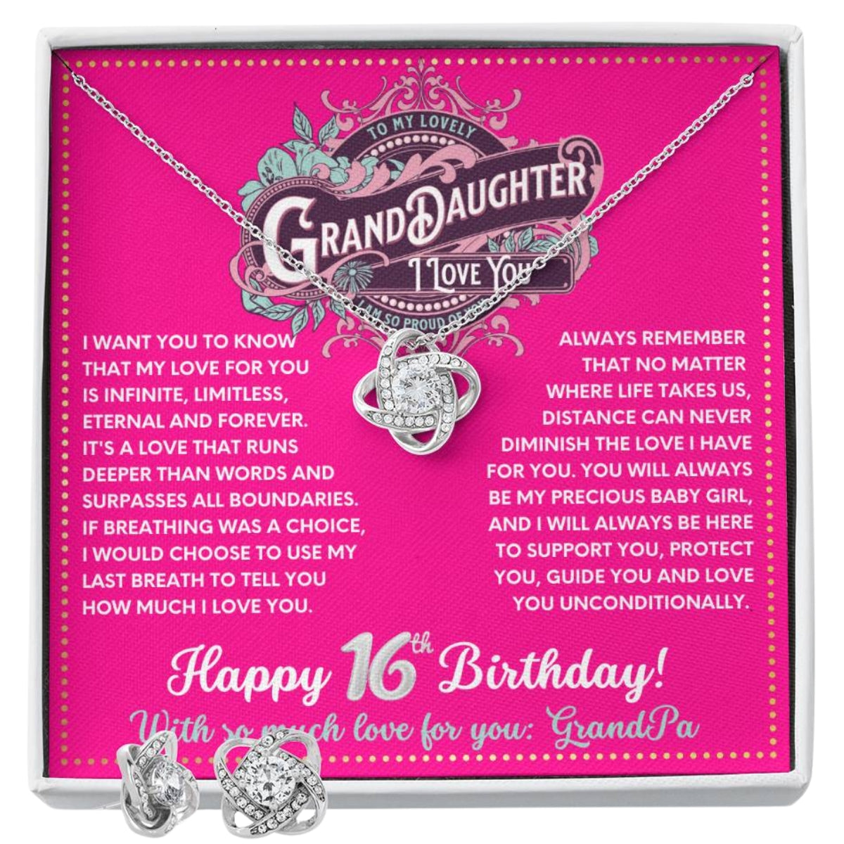 JGF Jewelry Gifts for Family Happy 16th Birthday Card Gifts For Teen Girls Granddaughter Necklace From Grandpa