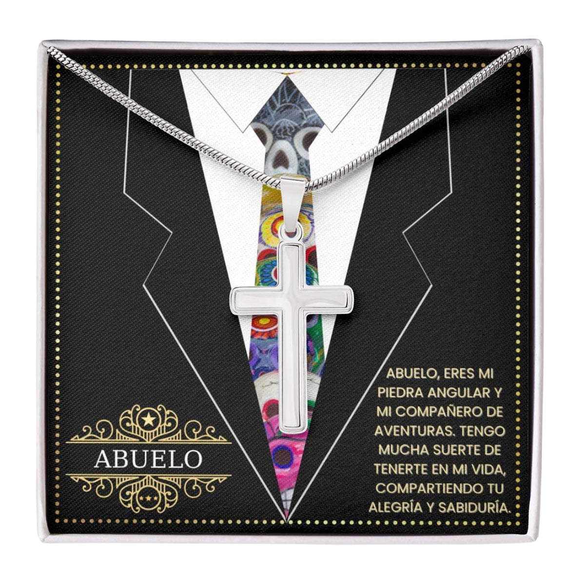 SpanishGrandPa9 JGF Jewelry Gifts for Family Regalo Para Abuelo Cross Necklace For Grandpa Spanish