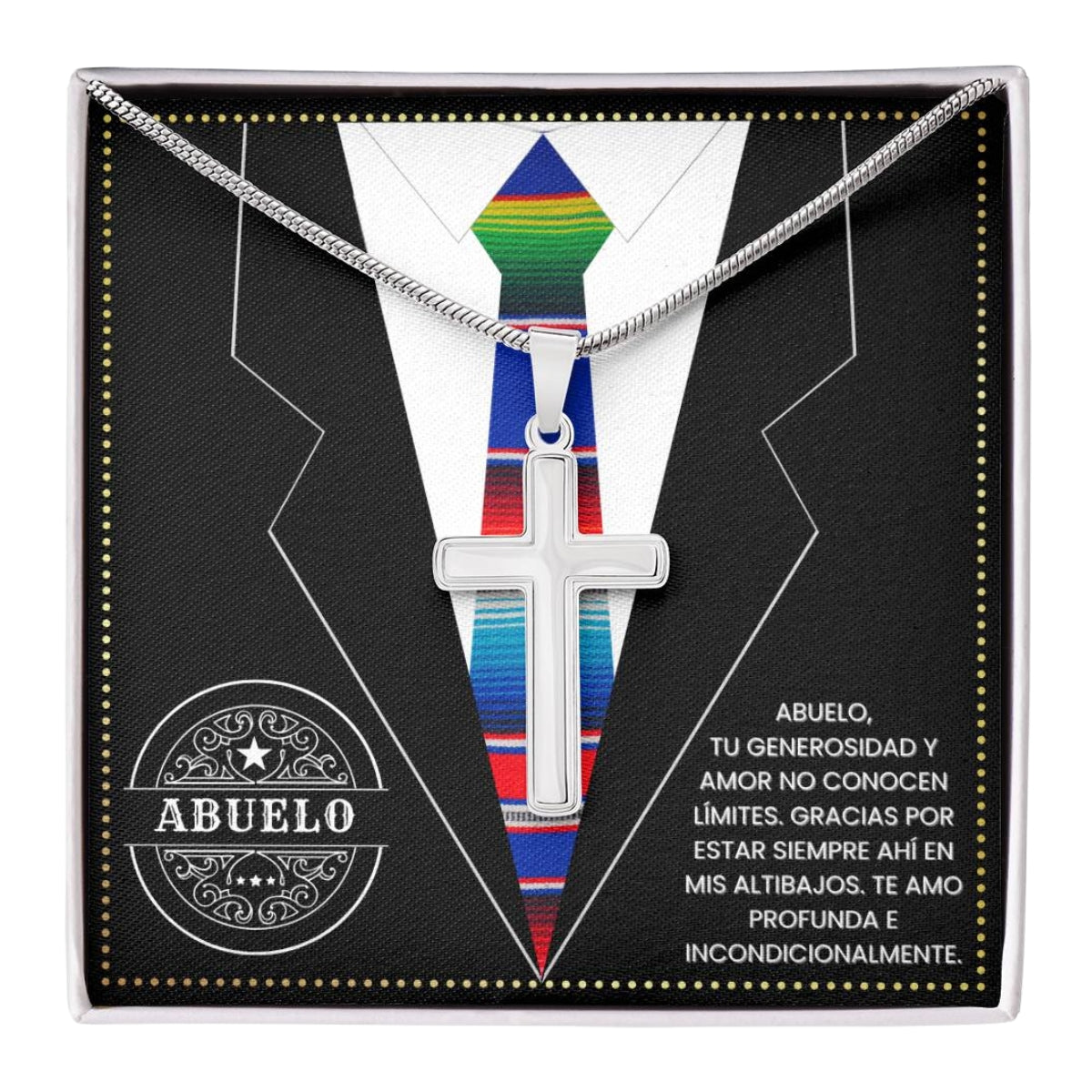 SpanishGrandPa8 JGF Jewelry Gifts for Family Regalo Para Abuelo Cross Necklace for Men Gifts For Grandpa In Spanish