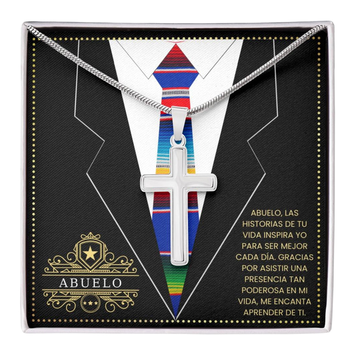 SpanishGrandPa10 JGF Jewelry Gifts for Family Regalo Para Abuelo Cross Necklace for Grandpa Fathers Day Card Spanish