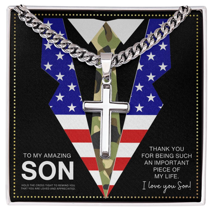 JGF Jewelry Gifts for Family Army National Guard Cuban Link Chain For Men With Cross Pendant US American Flag