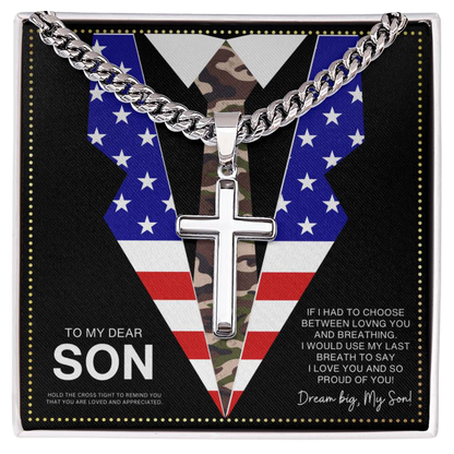 JGF Jewelry Gifts for Family  To My Son Necklace US American Flag Navy Marine Corps Army