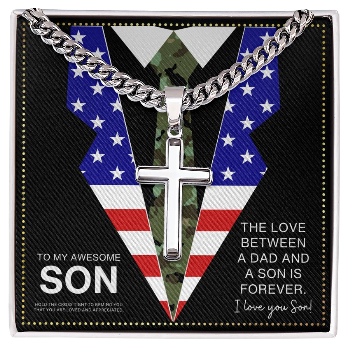 JGF Jewelry Gifts for Family Military Necklace For Men To Son From Dad US Flag Cross Necklace