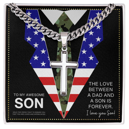 JGF Jewelry Gifts for Family Military Necklace For Men To Son From Dad US Flag Cross Necklace