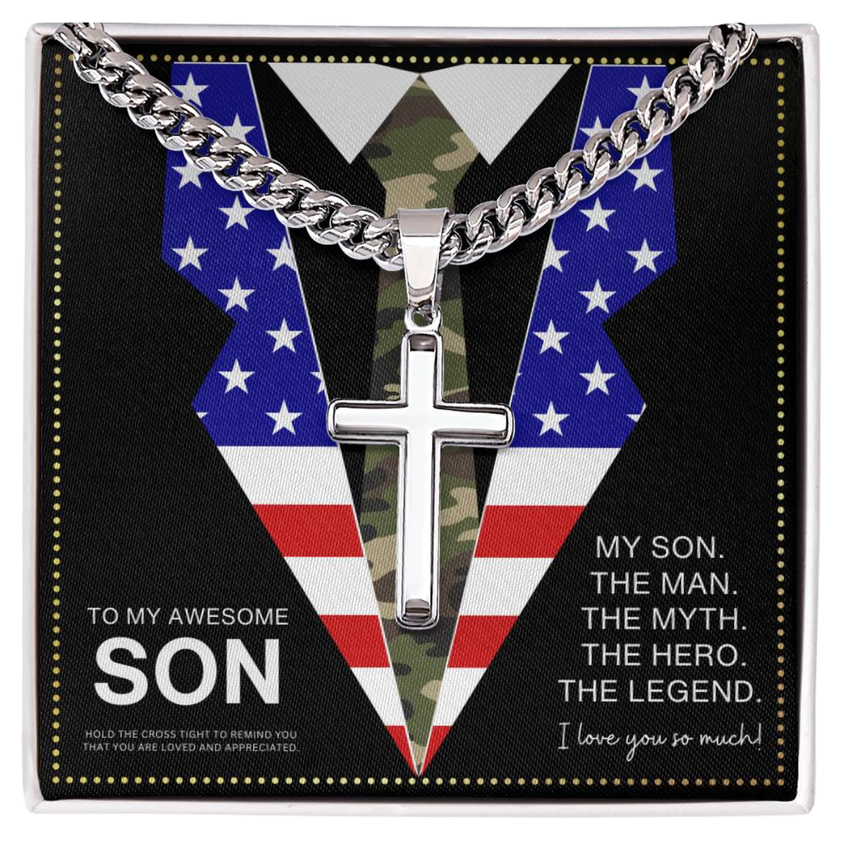 JGF Jewelry Gifts for Family US American Flag Cross Necklace Army Birthday Gifts For Adult Son