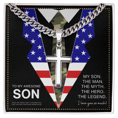 JGF Jewelry Gifts for Family US American Flag Cross Necklace Army Birthday Gifts For Adult Son