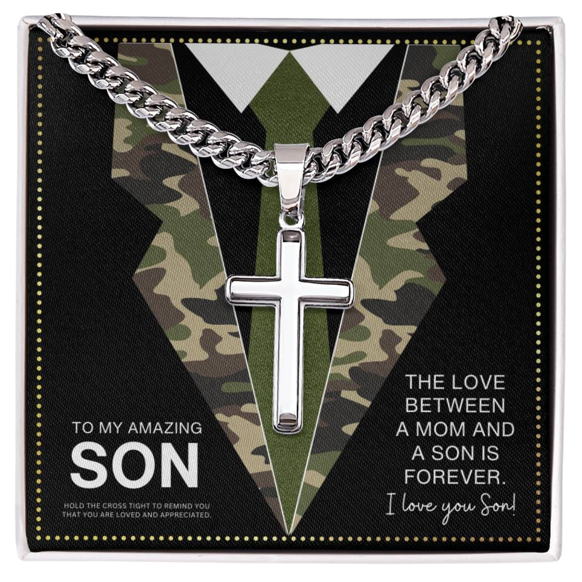 JGF Jewelry Gifts for Family Army Cross Necklace for Men To My Son From Mom