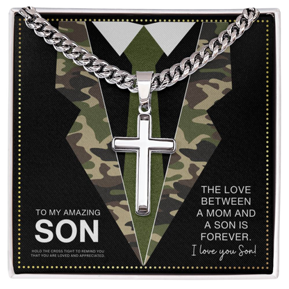 JGF Jewelry Gifts for Family Army Cross Necklace for Men To My Son From Mom