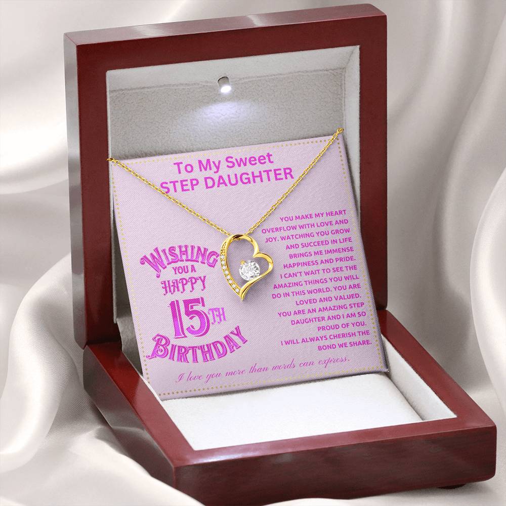 JGF Jewelry Gifts for Family Happy 15th Birthday Card For Step Daughter