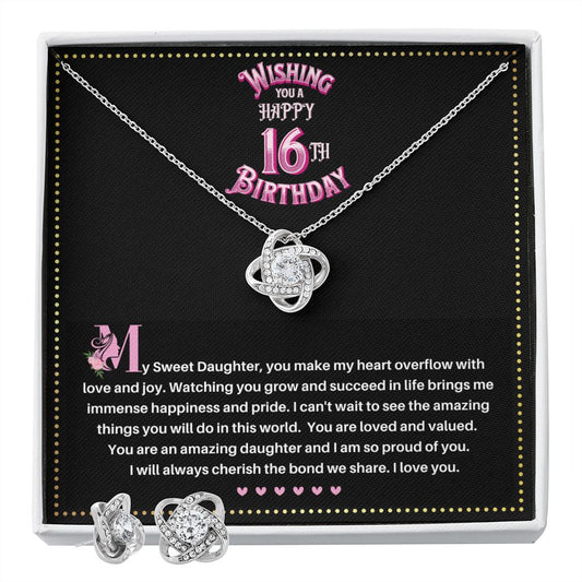 JGF Jewelry Gifts for Family | Sweet Sixteen Birthday Card | To My Beautiful Daughter Love Knot Necklace From Mom