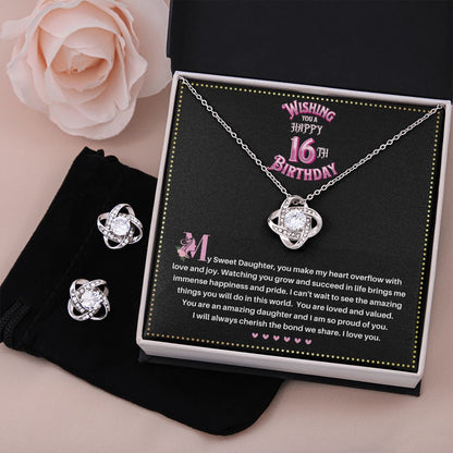 JGF Jewelry Gifts for Family | Sweet Sixteen Birthday Card | To My Beautiful Daughter Love Knot Necklace From Mom