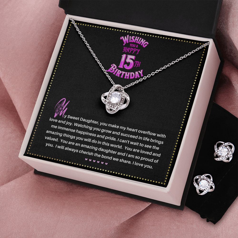 JGF Jewelry Gifts for Family |  Happy 15th Birthday Gifts For Teen Girl|  To My Beautiful Daughter Love Knot Necklace From Mom