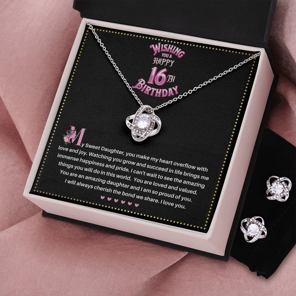 JGF Jewelry Gifts for Family | Sweet Sixteen Birthday Card | To My Beautiful Daughter Love Knot Necklace From Mom