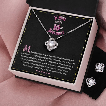 JGF Jewelry Gifts for Family | Sweet Sixteen Birthday Card | To My Beautiful Daughter Love Knot Necklace From Mom