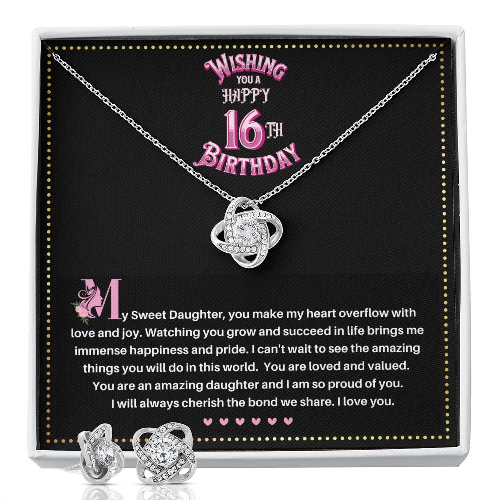 JGF Jewelry Gifts for Family | Sweet Sixteen Birthday Card | To My Beautiful Daughter Love Knot Necklace From Mom