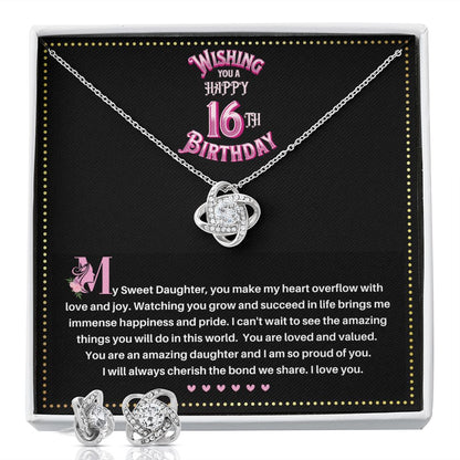 JGF Jewelry Gifts for Family | Sweet Sixteen Birthday Card | To My Beautiful Daughter Love Knot Necklace From Mom