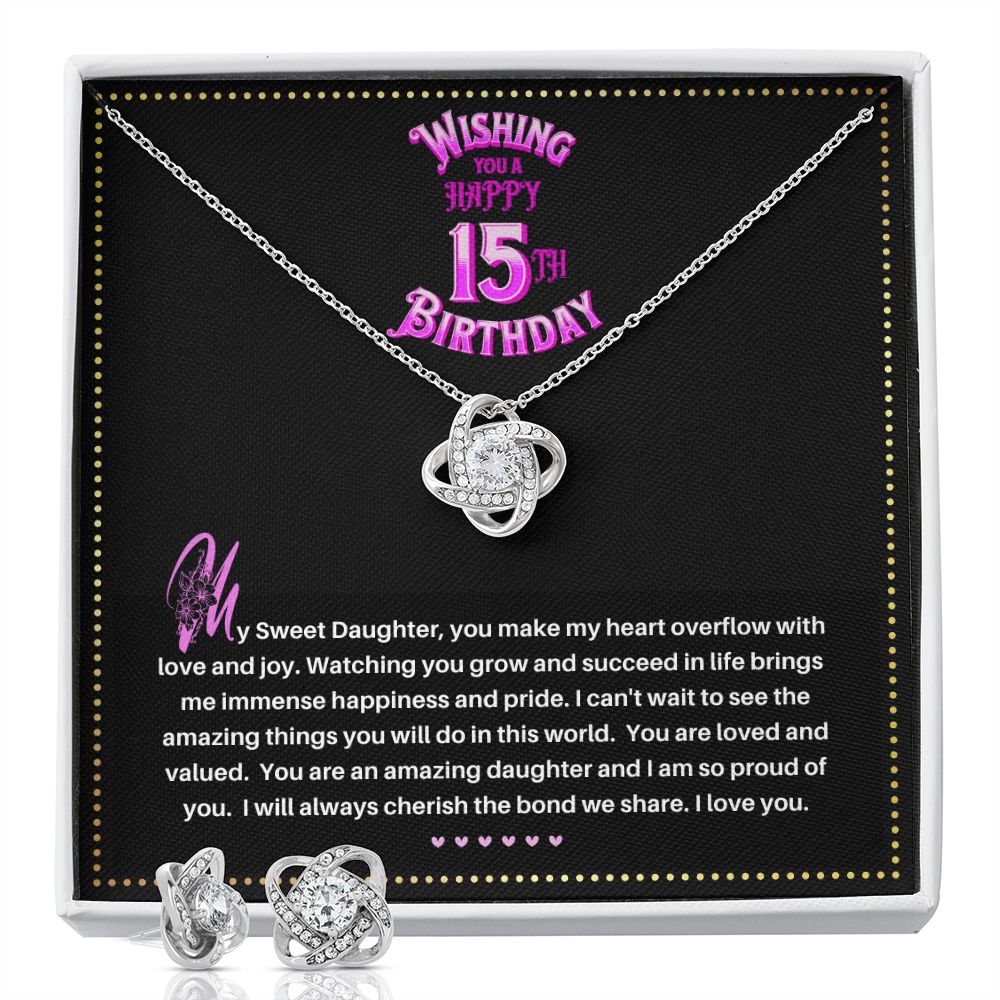 JGF Jewelry Gifts for Family |  Happy 15th Birthday Gifts For Teen Girl|  To My Beautiful Daughter Love Knot Necklace From Mom