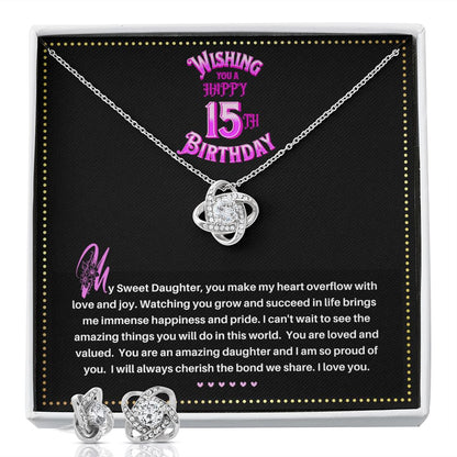 JGF Jewelry Gifts for Family |  Happy 15th Birthday Gifts For Teen Girl|  To My Beautiful Daughter Love Knot Necklace From Mom