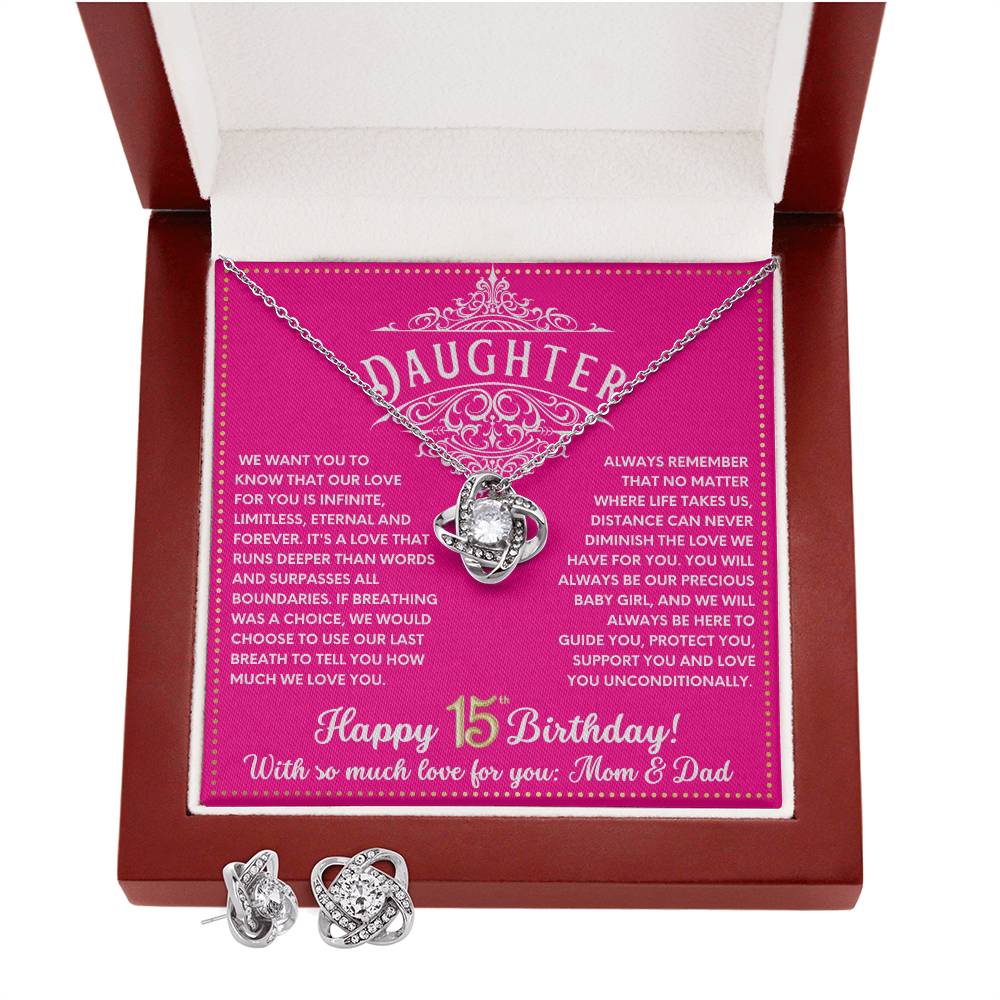 JGF Jewelry Gifts for Family 15 Year Old Happy 15th Birthday Card To My Daughter Necklace From Mom And Dad
