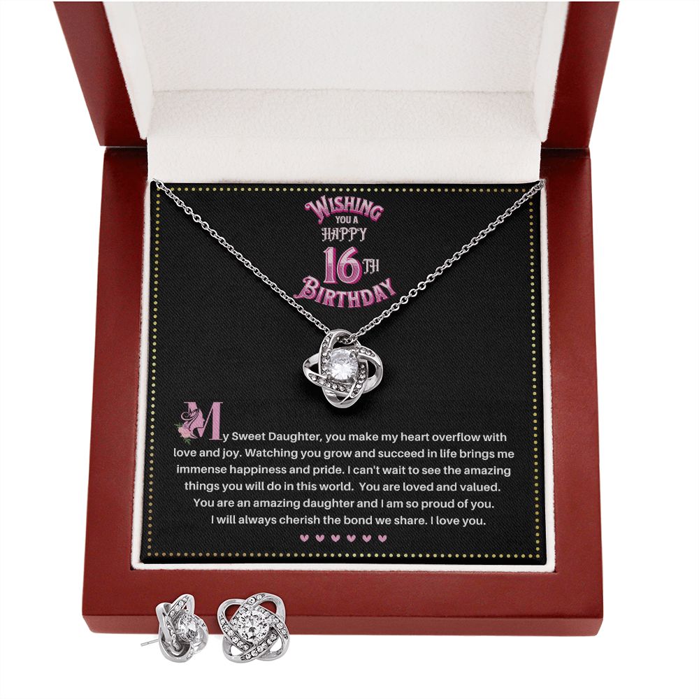 JGF Jewelry Gifts for Family | Sweet Sixteen Birthday Card | To My Beautiful Daughter Love Knot Necklace From Mom