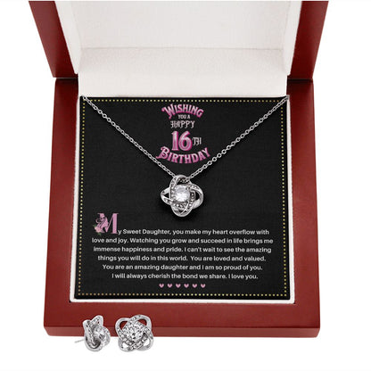 JGF Jewelry Gifts for Family | Sweet Sixteen Birthday Card | To My Beautiful Daughter Love Knot Necklace From Mom
