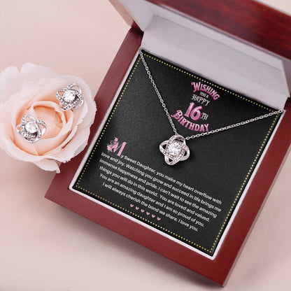 JGF Jewelry Gifts for Family | Sweet Sixteen Birthday Card | To My Beautiful Daughter Love Knot Necklace From Mom