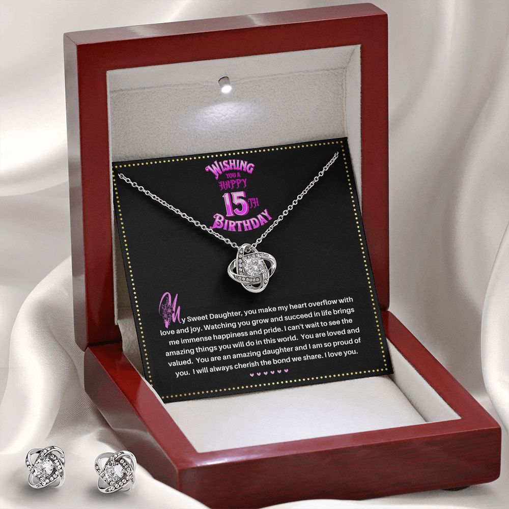 JGF Jewelry Gifts for Family |  Happy 15th Birthday Gifts For Teen Girl|  To My Beautiful Daughter Love Knot Necklace From Mom