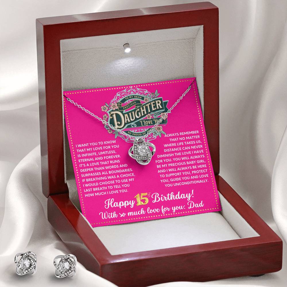 JGF Jewelry Gifts for Family To My Daughter Necklace From Dad Happy 15th Birthday Card Gifts For Girls