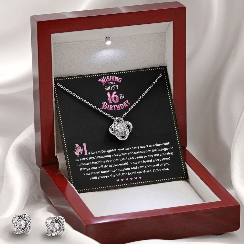 JGF Jewelry Gifts for Family | Sweet Sixteen Birthday Card | To My Beautiful Daughter Love Knot Necklace From Mom